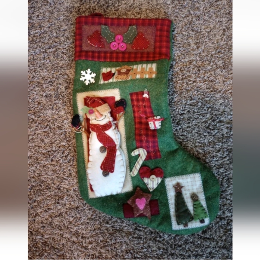 Crystal Snow Christmas Stocking Vtg Holiday Decoration Snowman